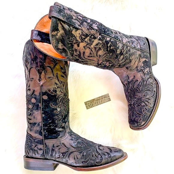 STETSON Sequin Square Toe Black Western Boots 7 - Picture 2 of 13